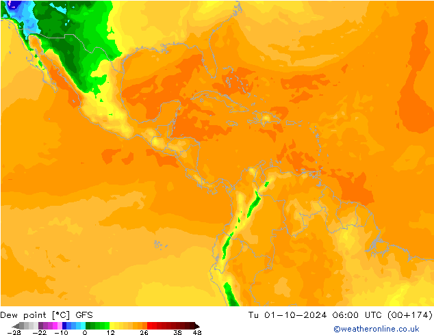 Dew point GFS Tu 01.10.2024 06 UTC