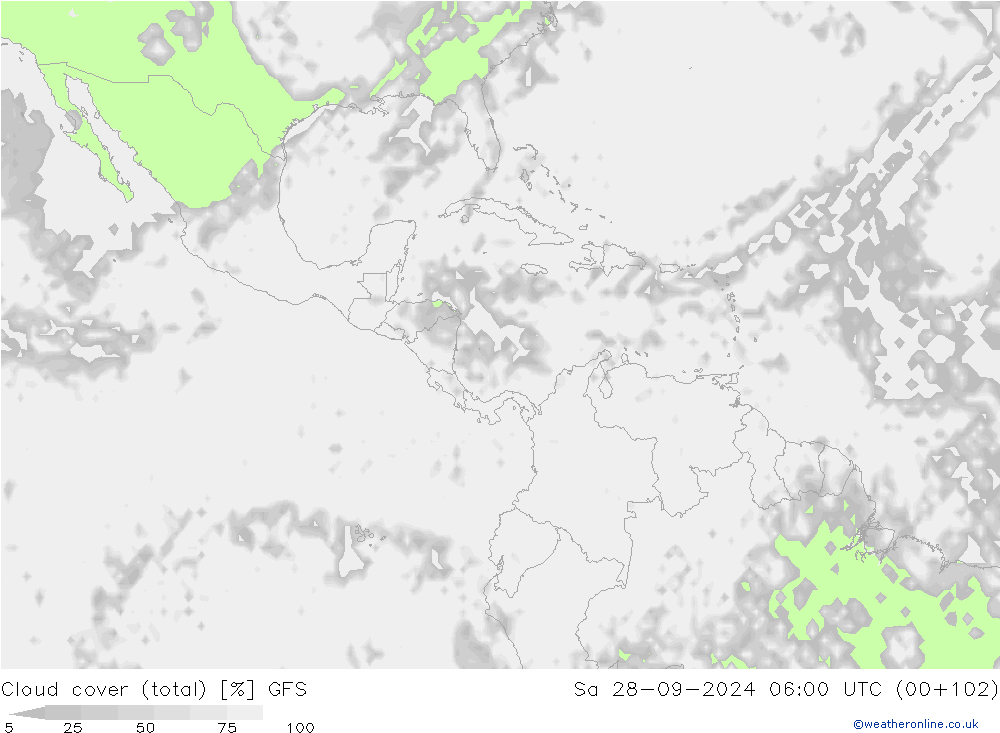 Cloud cover (total) GFS Sa 28.09.2024 06 UTC