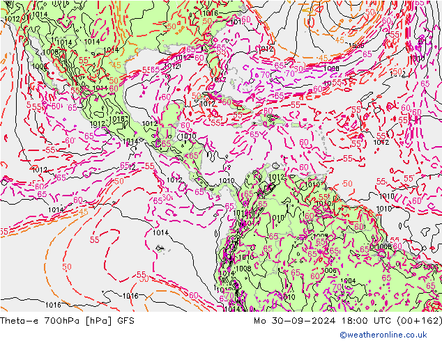 Theta-e 700hPa GFS Pzt 30.09.2024 18 UTC