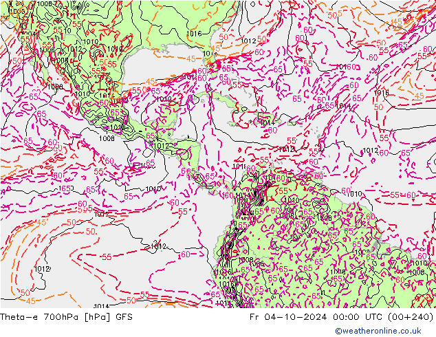 Theta-e 700hPa GFS Fr 04.10.2024 00 UTC