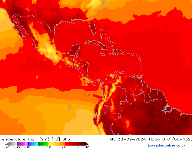 Temperature High (2m) GFS Mo 30.09.2024 18 UTC