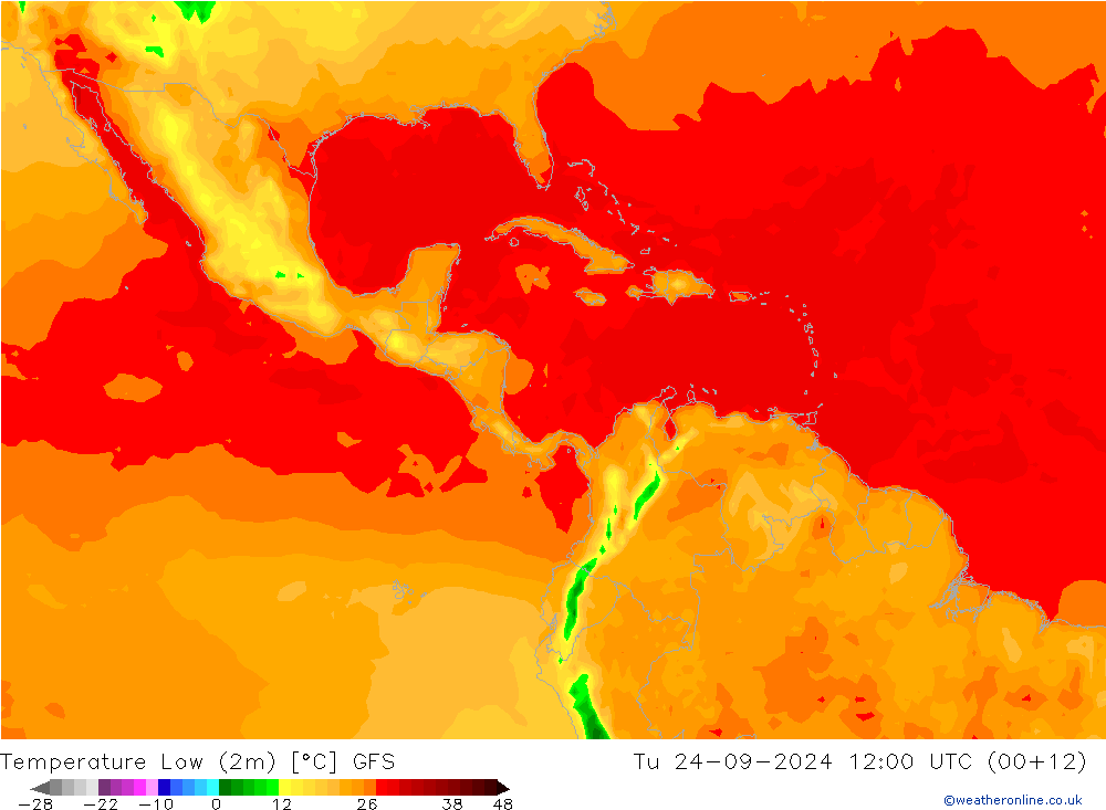 Temperature Low (2m) GFS Tu 24.09.2024 12 UTC