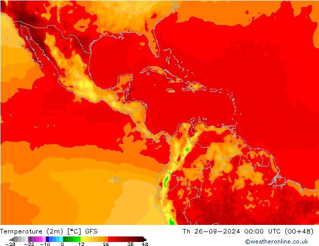 Temperature (2m) GFS Th 26.09.2024 00 UTC