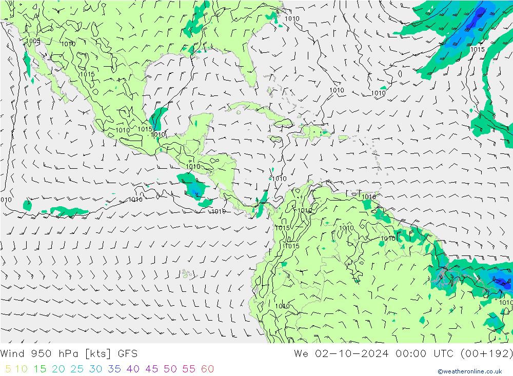 Wind 950 hPa GFS We 02.10.2024 00 UTC