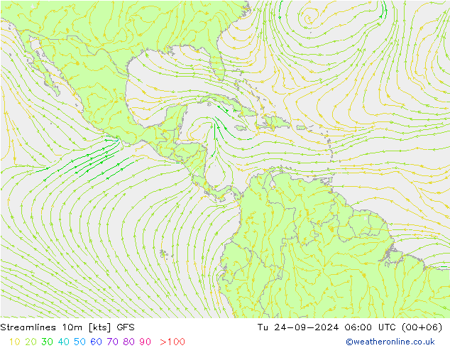 Streamlines 10m GFS Tu 24.09.2024 06 UTC