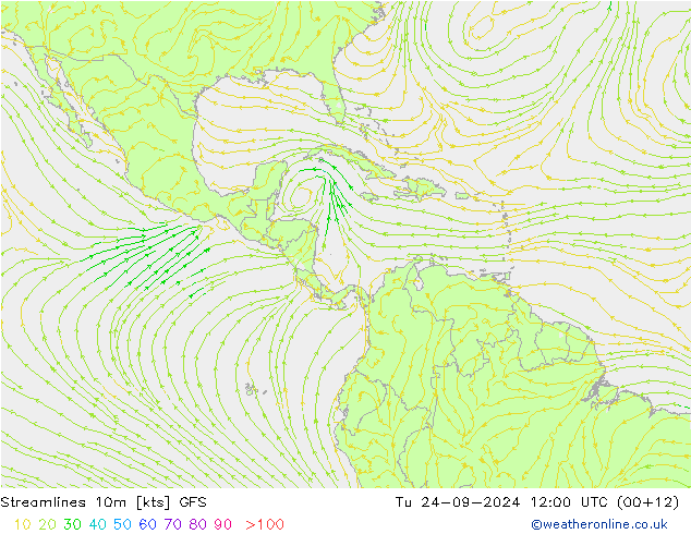 Streamlines 10m GFS Tu 24.09.2024 12 UTC