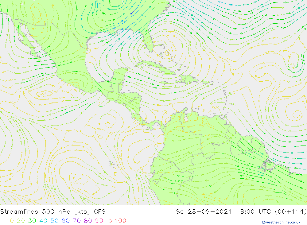 Stroomlijn 500 hPa GFS za 28.09.2024 18 UTC