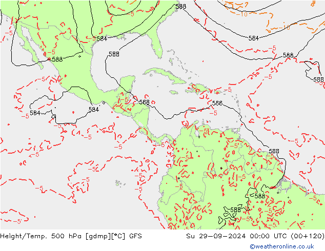 Hoogte/Temp. 500 hPa GFS zo 29.09.2024 00 UTC