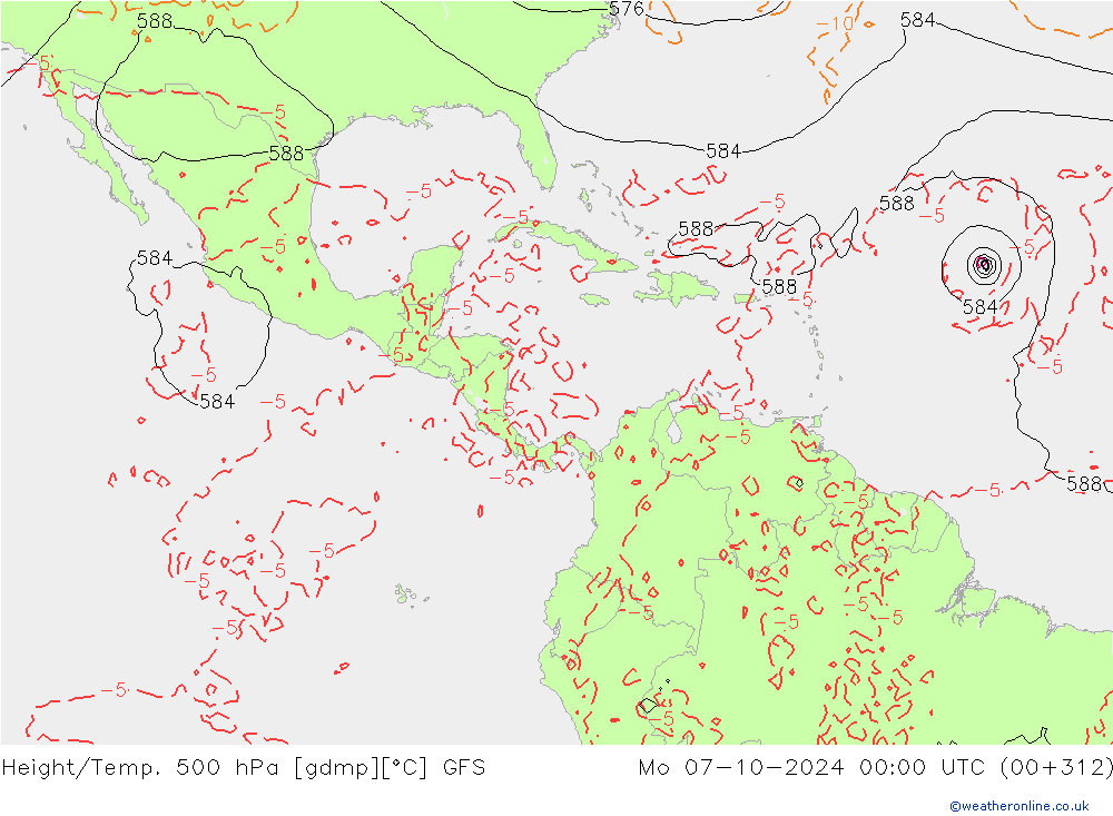 Hoogte/Temp. 500 hPa GFS ma 07.10.2024 00 UTC