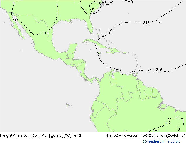 Height/Temp. 700 hPa GFS Th 03.10.2024 00 UTC