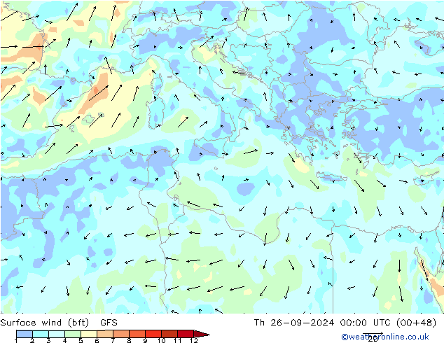  10 m (bft) GFS  26.09.2024 00 UTC
