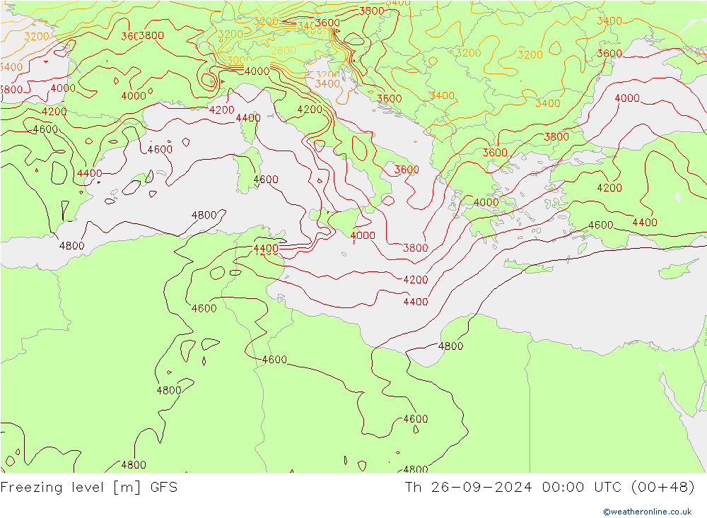 Freezing level GFS Th 26.09.2024 00 UTC