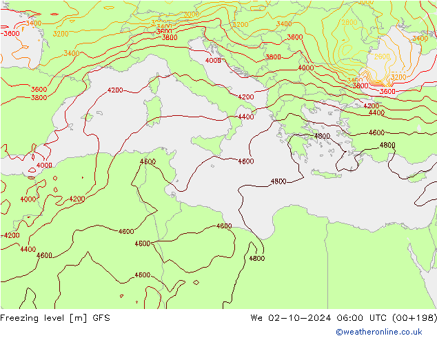 Freezing level GFS We 02.10.2024 06 UTC