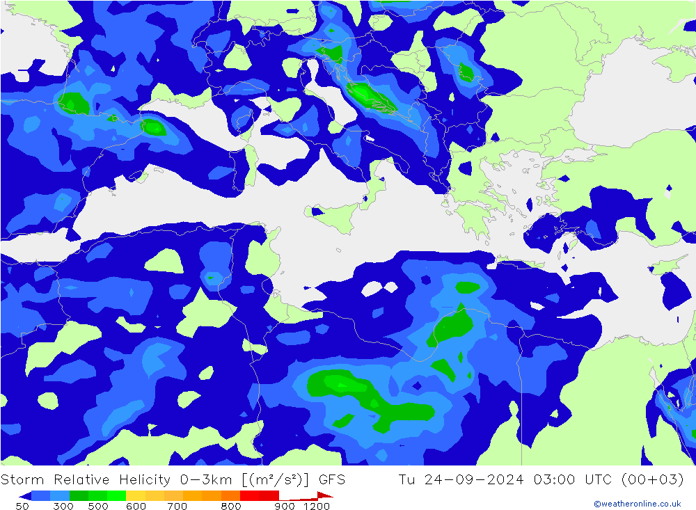 Storm Relative Helicity GFS mar 24.09.2024 03 UTC