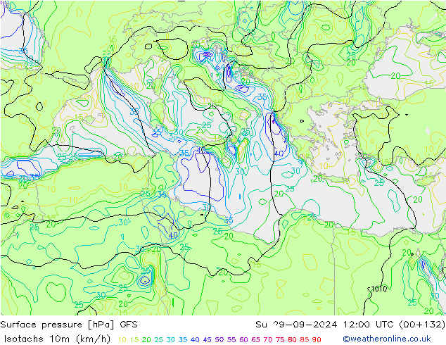 Isotachs (kph) GFS Su 29.09.2024 12 UTC