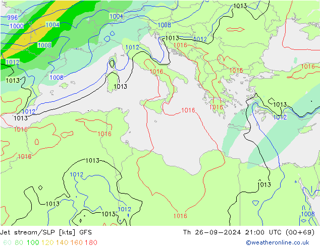 Jet stream/SLP GFS Th 26.09.2024 21 UTC