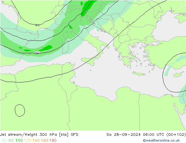 Jet stream/Height 300 hPa GFS Sa 28.09.2024 06 UTC