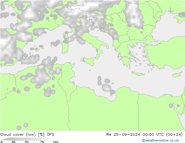 облака (низкий) GFS ср 25.09.2024 00 UTC