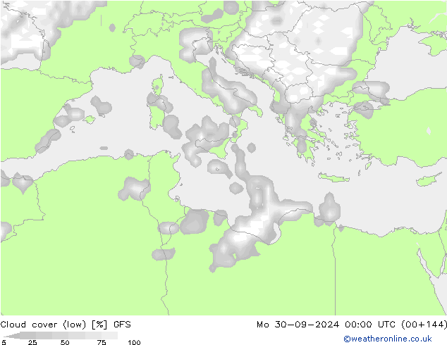 Nubes bajas GFS lun 30.09.2024 00 UTC