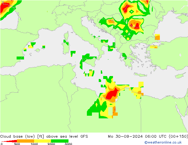 Wolkenbasis (Laag) GFS ma 30.09.2024 06 UTC