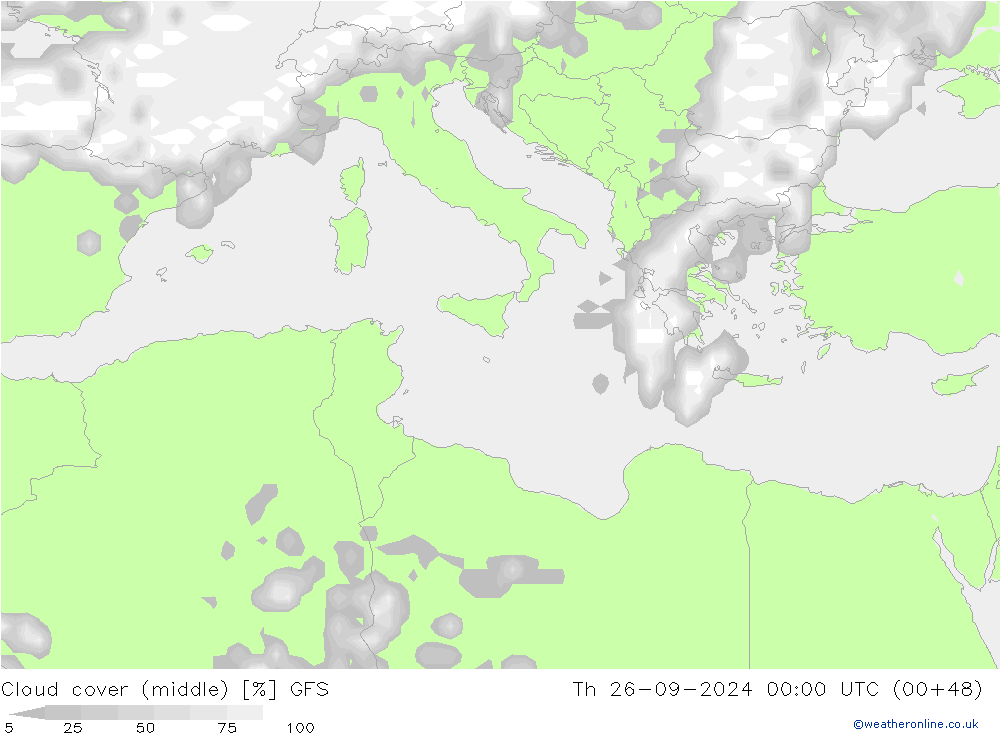 Nuages (moyen) GFS jeu 26.09.2024 00 UTC