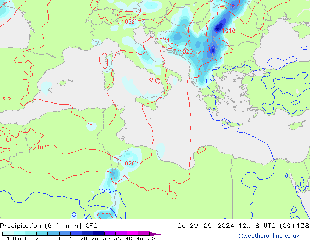 Z500/Rain (+SLP)/Z850 GFS dom 29.09.2024 18 UTC