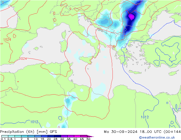 Yağış (6h) GFS Pzt 30.09.2024 00 UTC