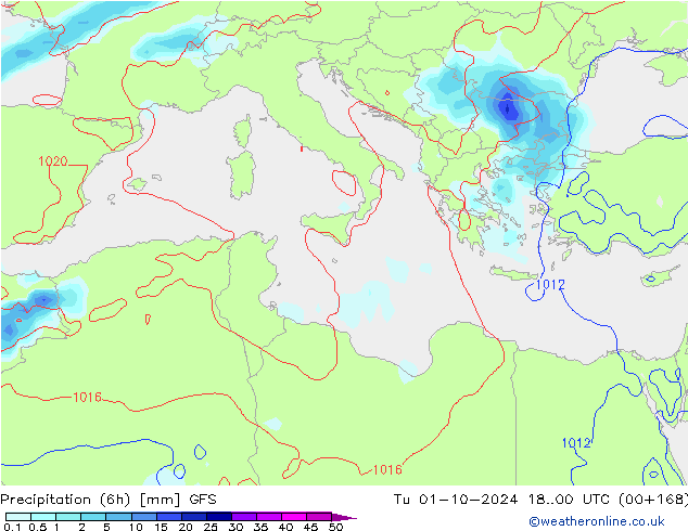 Z500/Rain (+SLP)/Z850 GFS Ter 01.10.2024 00 UTC