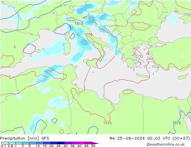 Precipitazione GFS mer 25.09.2024 03 UTC