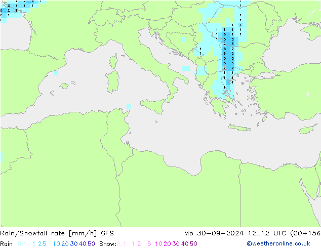 Rain/Snowfall rate GFS Mo 30.09.2024 12 UTC