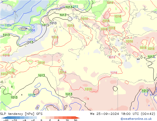 SLP tendency GFS We 25.09.2024 18 UTC