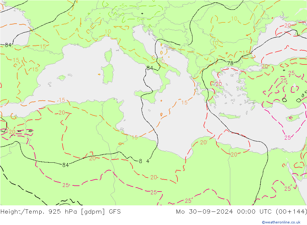 Height/Temp. 925 hPa GFS  30.09.2024 00 UTC