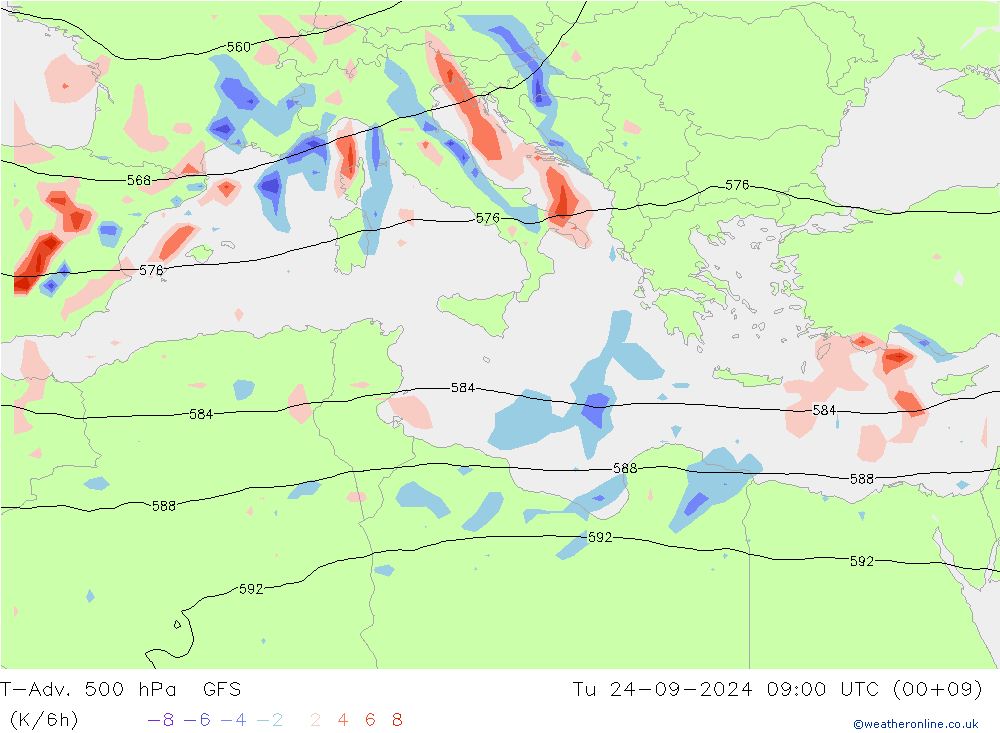 T-Adv. 500 hPa GFS Tu 24.09.2024 09 UTC