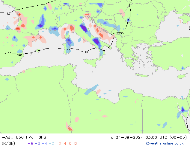 T-Adv. 850 hPa GFS mar 24.09.2024 03 UTC