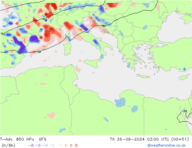 T-Adv. 850 hPa GFS  26.09.2024 03 UTC