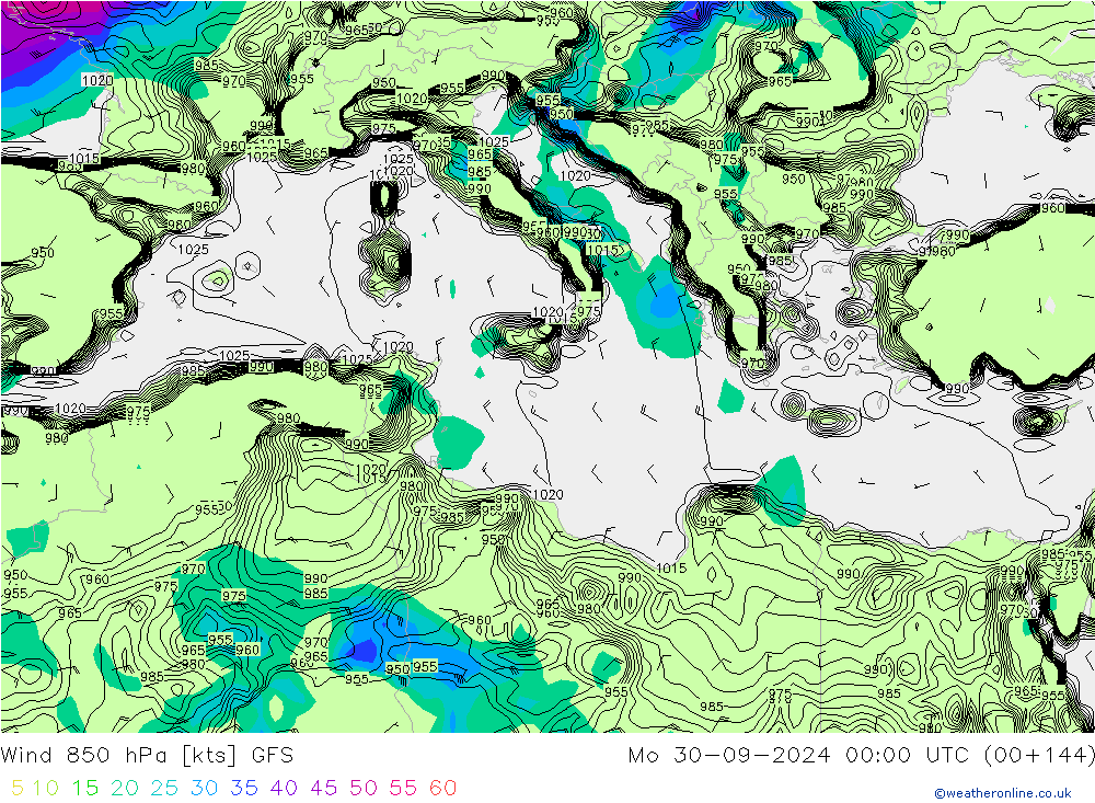 Vento 850 hPa GFS Seg 30.09.2024 00 UTC