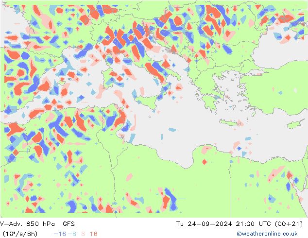 V-Adv. 850 hPa GFS Út 24.09.2024 21 UTC