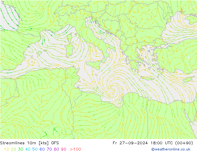 Streamlines 10m GFS Fr 27.09.2024 18 UTC