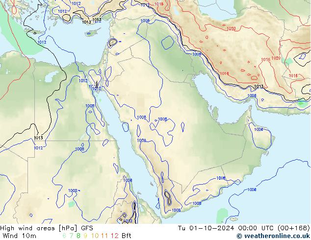 High wind areas GFS вт 01.10.2024 00 UTC