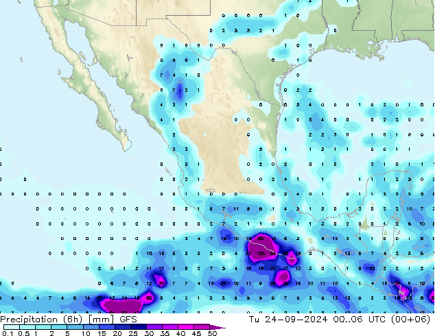 Yağış (6h) GFS Sa 24.09.2024 06 UTC