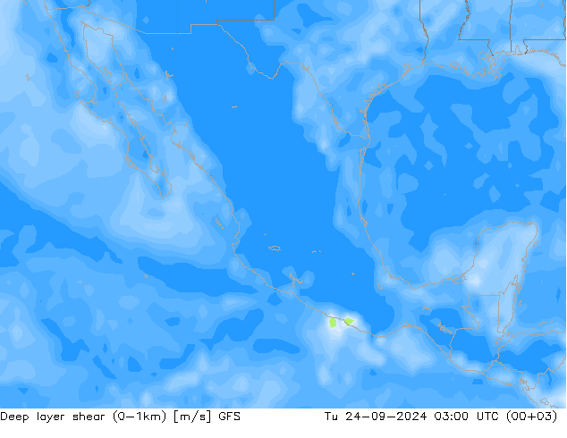 Deep layer shear (0-1km) GFS mar 24.09.2024 03 UTC