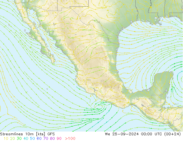 Streamlines 10m GFS We 25.09.2024 00 UTC