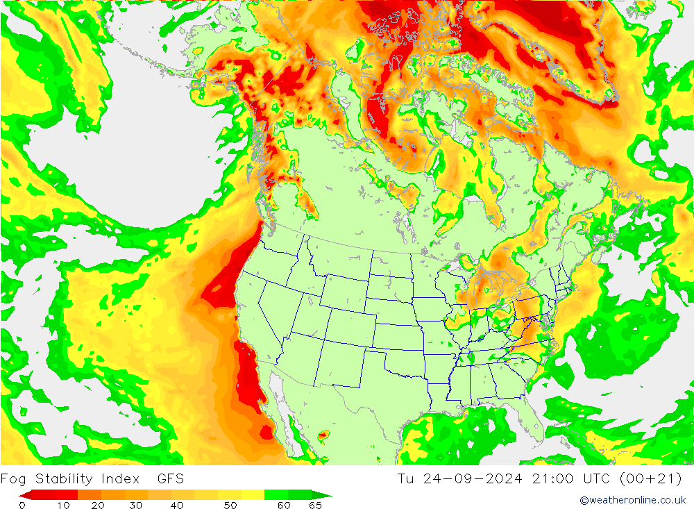 Fog Stability Index GFS Út 24.09.2024 21 UTC