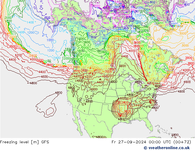 Zero termico GFS ven 27.09.2024 00 UTC