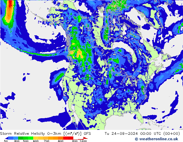 Storm Relative Helicity GFS Tu 24.09.2024 00 UTC