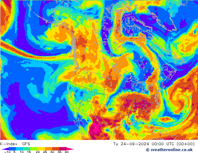 K-Index GFS вт 24.09.2024 00 UTC