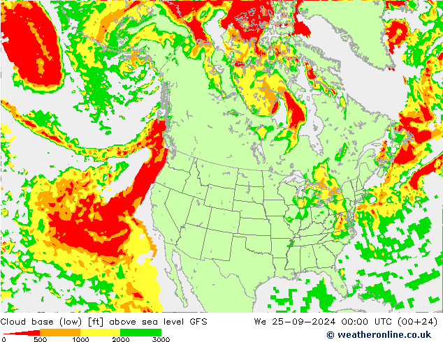 Cloud base (low) GFS We 25.09.2024 00 UTC