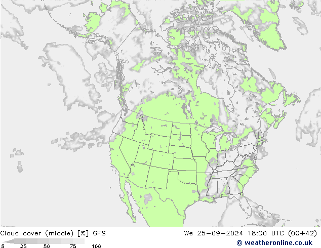 Cloud cover (middle) GFS We 25.09.2024 18 UTC