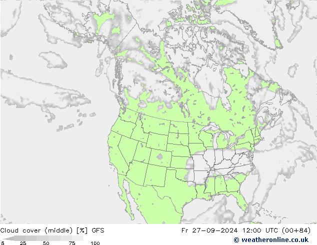 Nuages (moyen) GFS ven 27.09.2024 12 UTC