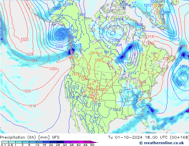 Z500/Rain (+SLP)/Z850 GFS вт 01.10.2024 00 UTC